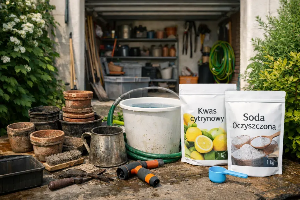 sprzęt ogrodowy i donice przygotowane