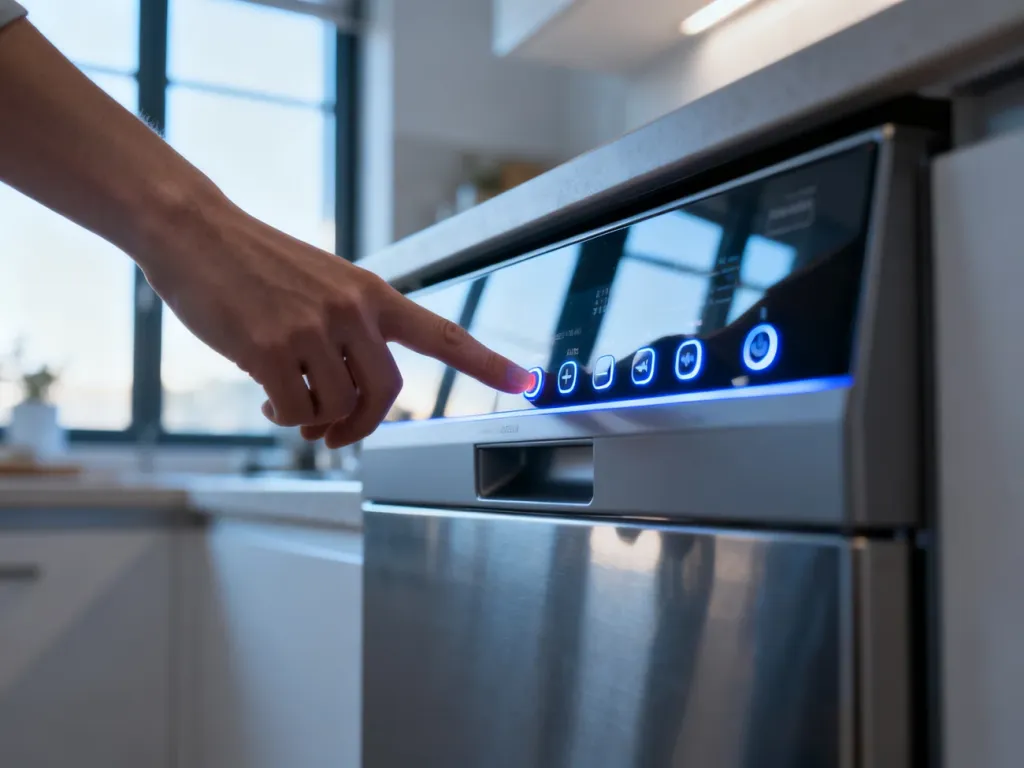 Palec naciskający przycisk resetowania na nowoczesnym panelu sterowania zmywarki Electrolux.