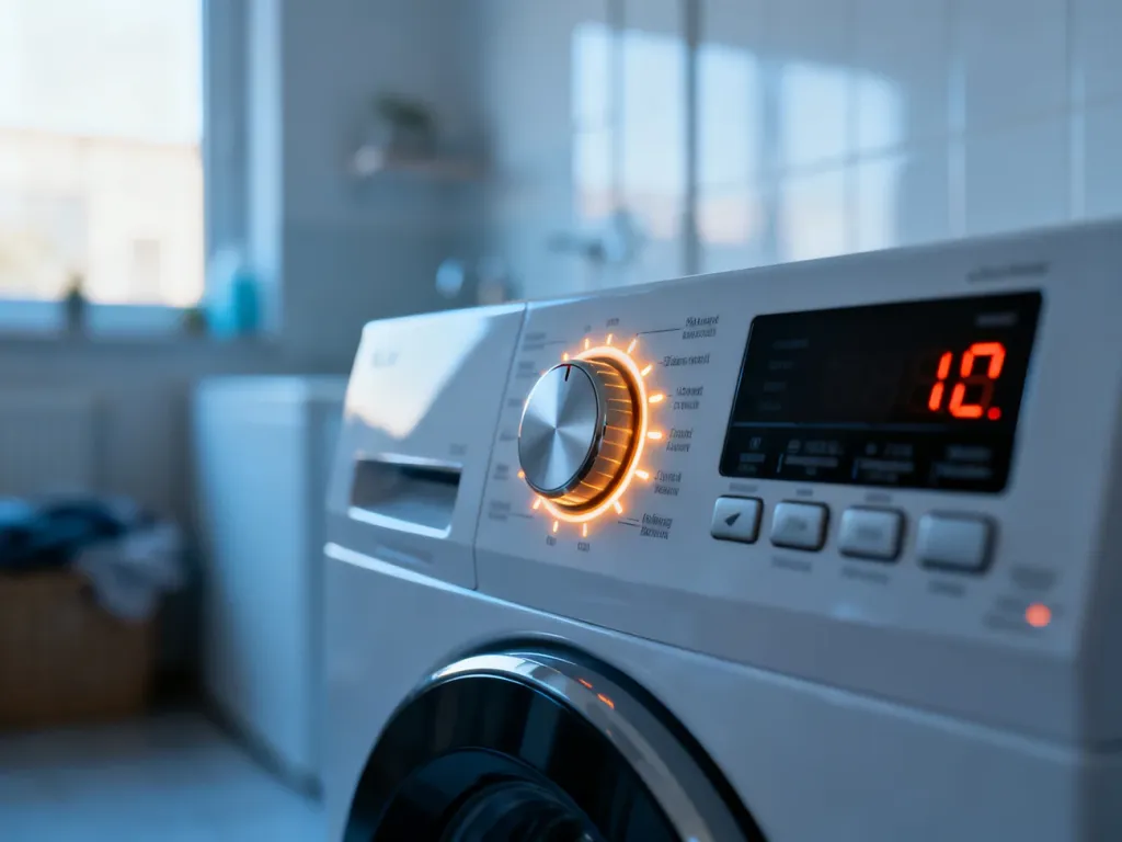 Panel sterowania nowoczesnej pralki Electrolux z podświetlanymi wskaźnikami i pokrętłem wyboru programu.